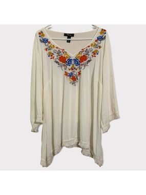 Style & Co Boho Embroidered Fringe Top